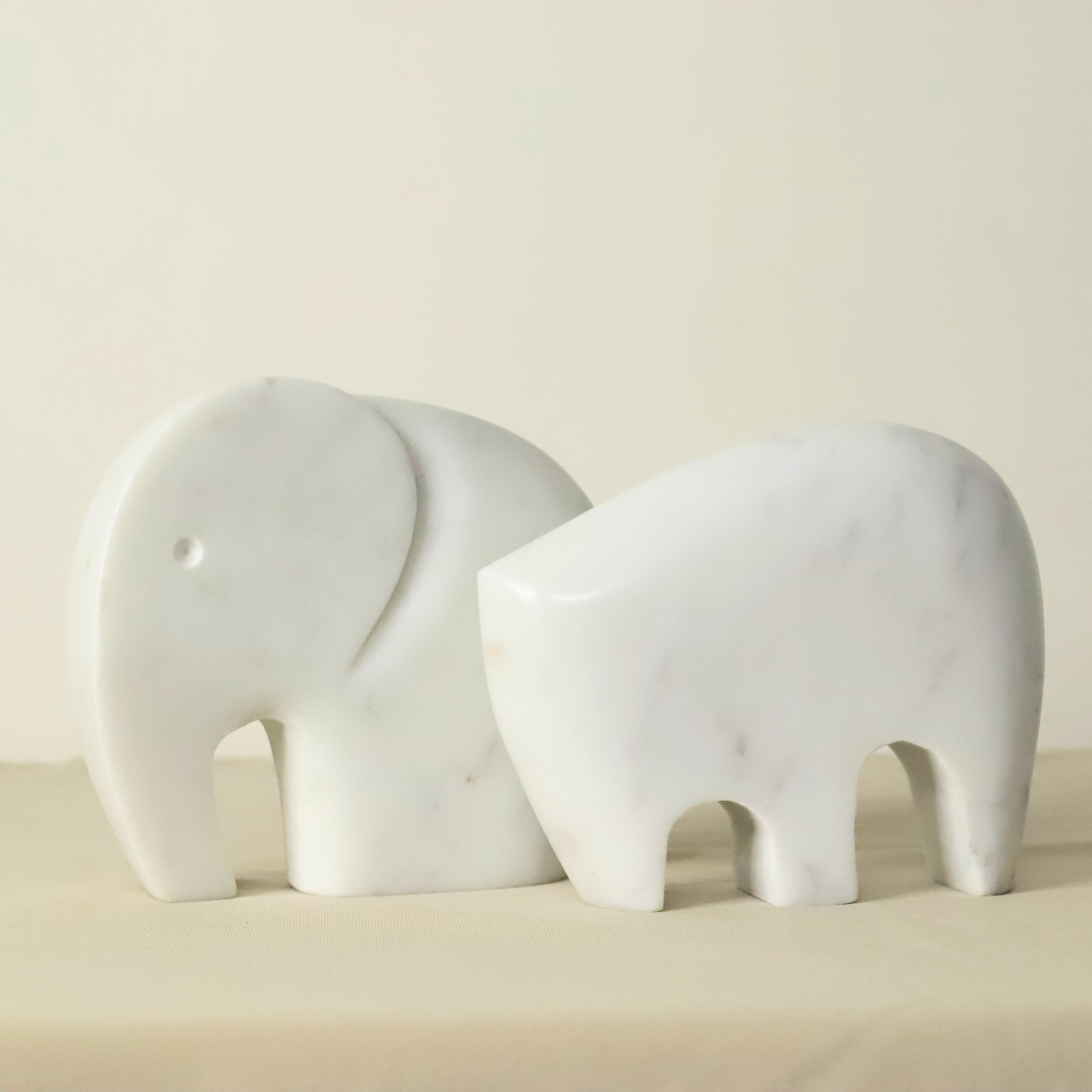 Handcrafted Marble Elephant Figurine set of two
