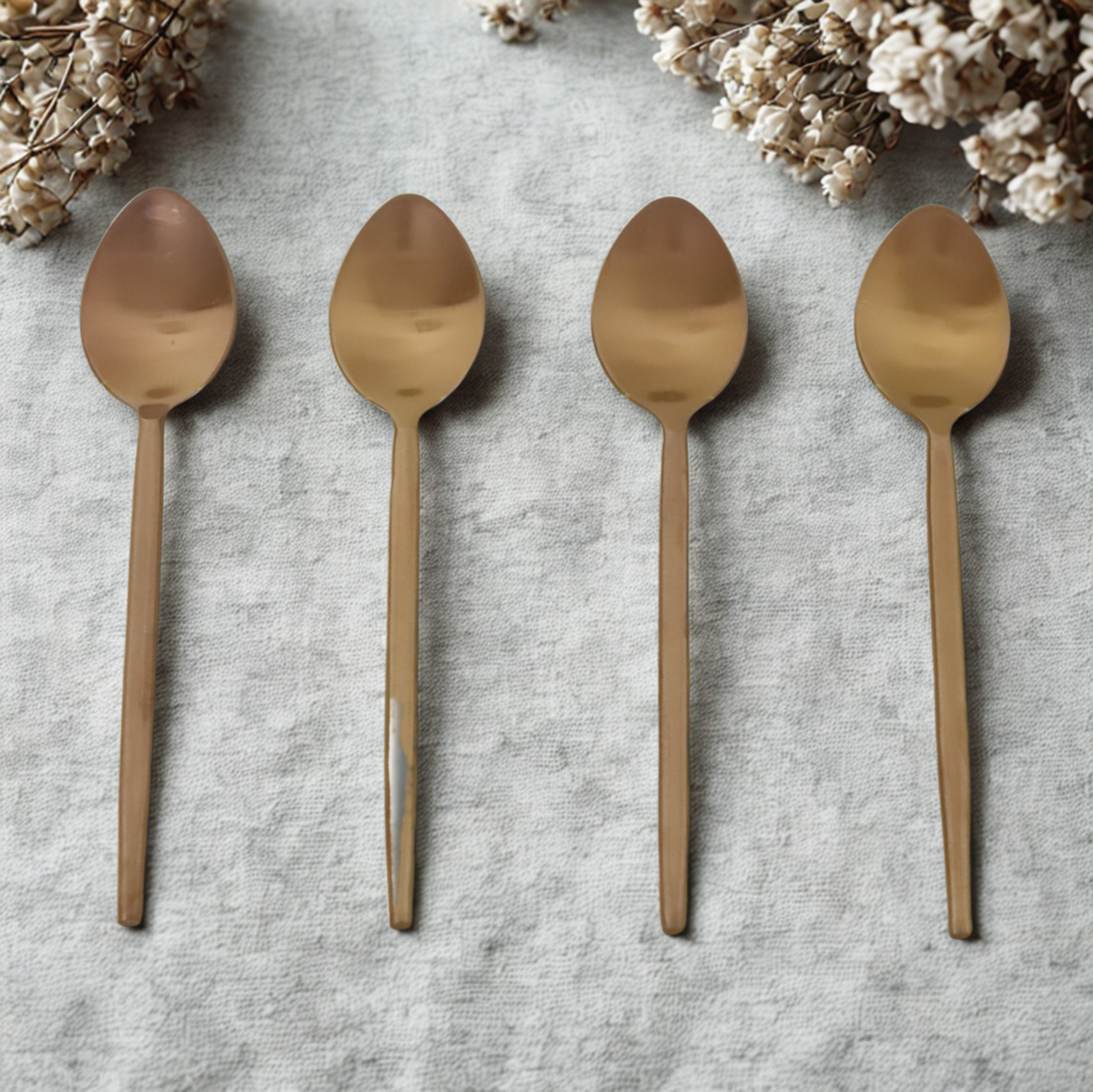 Seven Star Handmade Dessert Spoon Matte Rose Gold Set of 4