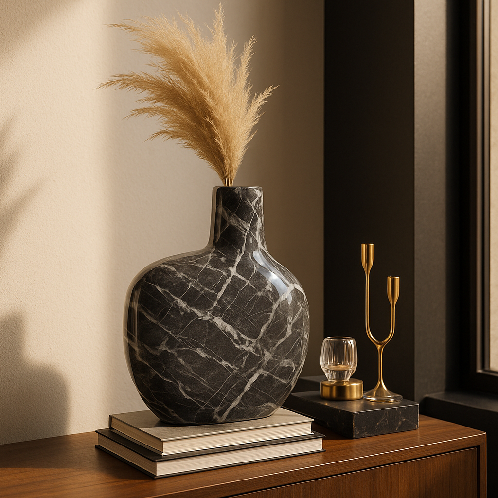 Marquina Mist – Travertine Marble Vase
