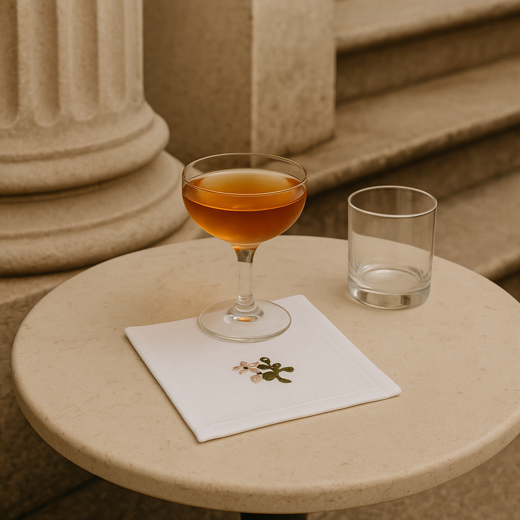 Olive Bloom –4 Embroidered Cotton Cocktail Napkins