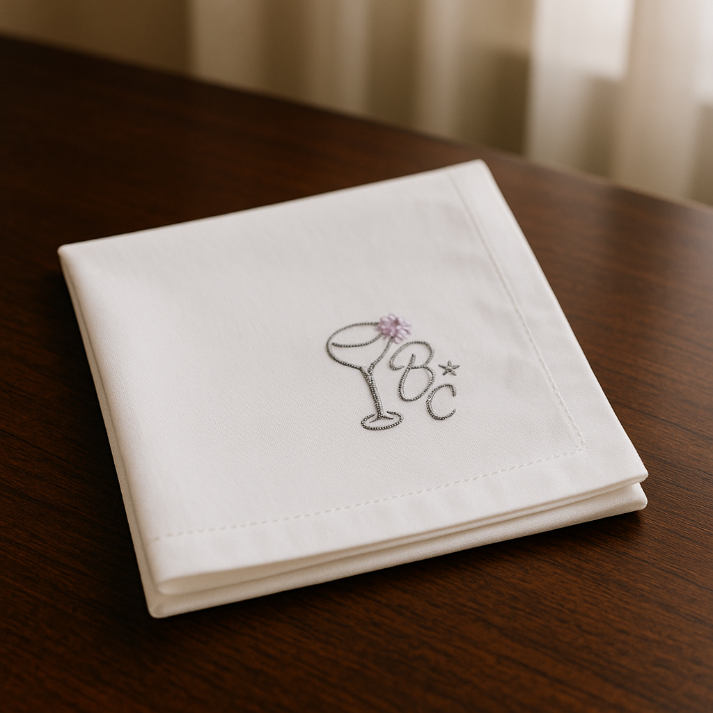 Crest-4 Embroidered Cotton Cocktail Napkins