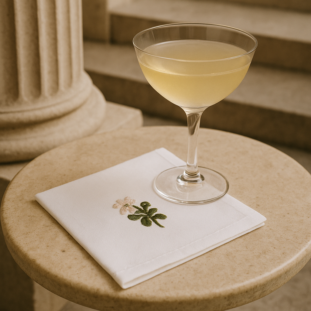 Olive Bloom –4 Embroidered Cotton Cocktail Napkins