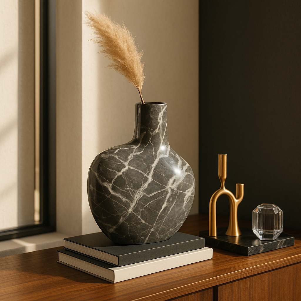 Marquina Mist – Travertine Marble Vase