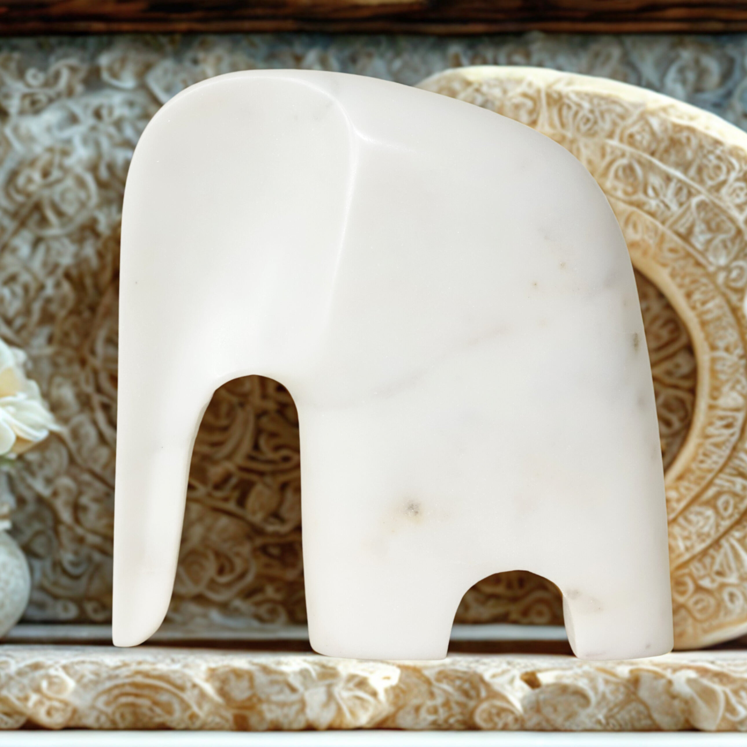 Handcrafted Marble Elephant Figurine Large
