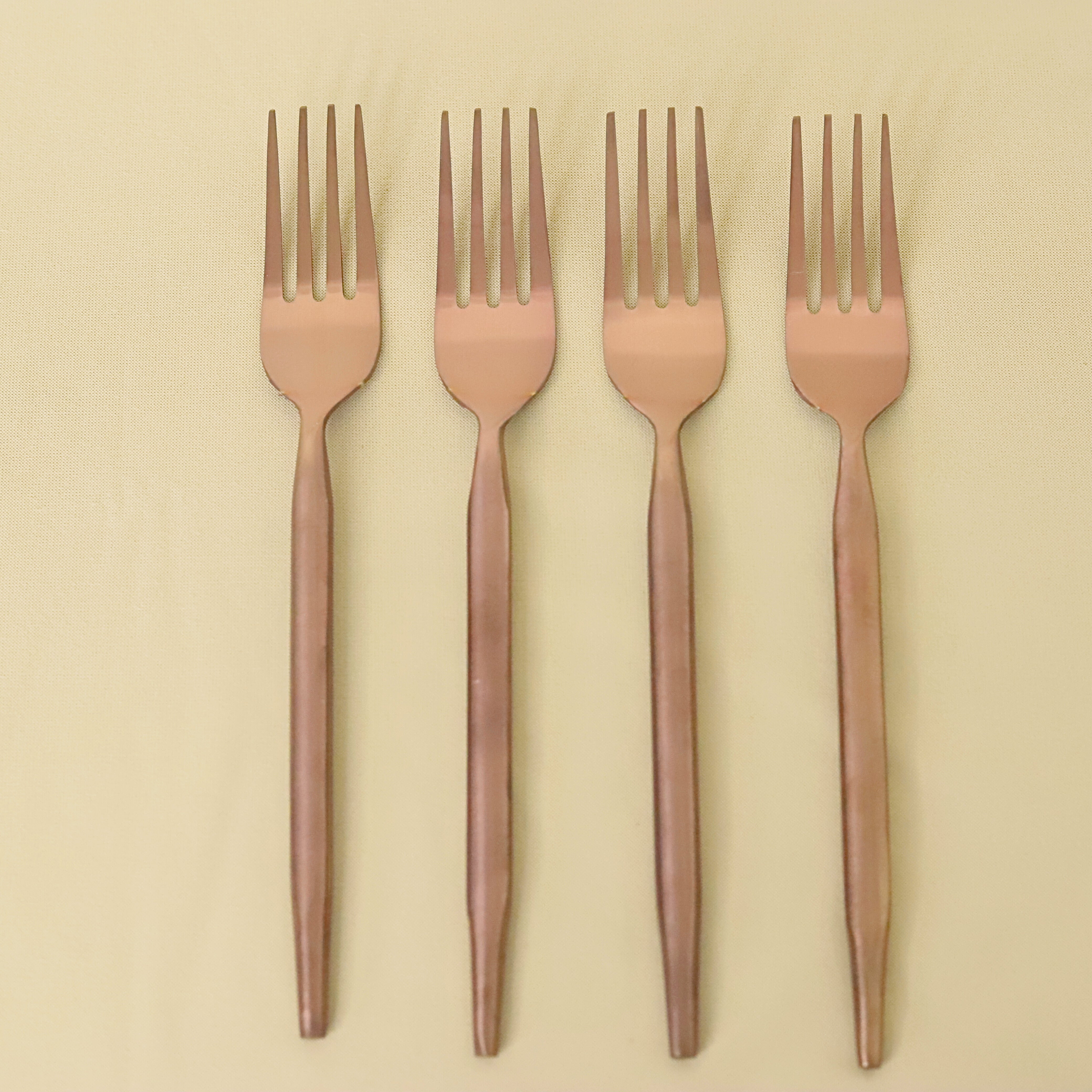 Seven Star Handmade Dinner Fork Matte Rose Gold Finish Set of 4