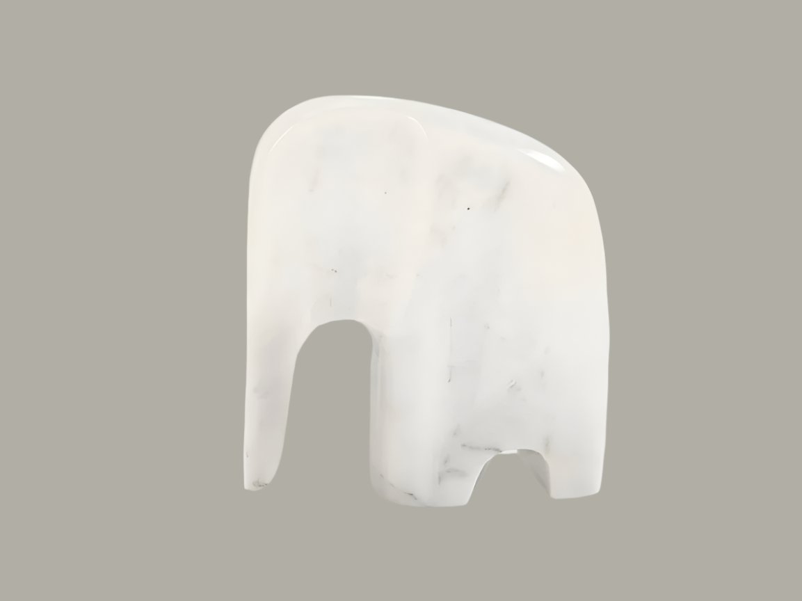 "Trio of Marble Elegance: Elephant, Bear, and Rhino Sculptures"