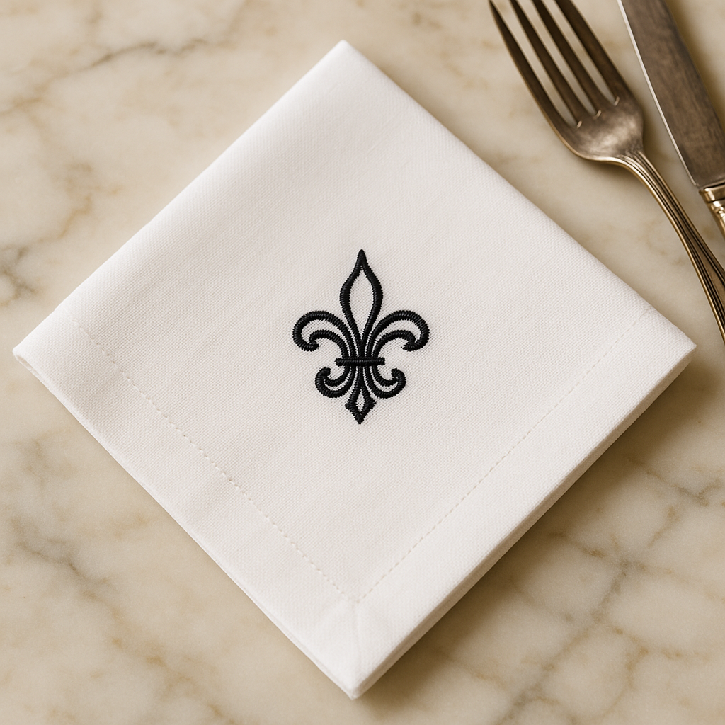 Noir Élan –4 Embroidered Cotton Cocktail Napkins